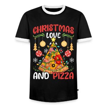 Pizza Junk Food lustiger Spruch Weihnachten, Liebe - Männer Kontrast-T-Shirt - Schwarz/Weiß - Vorne - AI Model Female 172 light (172cm) & AI Model Male 178 light (178cm)