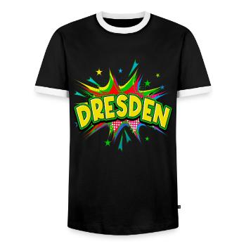 Dresden Germany City Pop Art Comic Art - Men's Ringer Shirt - black/white - Front - AI Model Female 172 light (172cm) & AI Model Male 178 light (178cm)