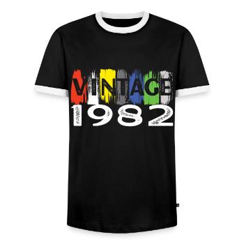 Born 1982 Retro 40th Birthday Limited - Men's Ringer Shirt - black/white - Front - AI Model Female 172 light (172cm) & AI Model Male 178 light (178cm)