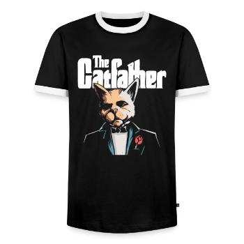 The Cat Father Cat Father Design - Men's Ringer Shirt - black/white - Front - AI Model Female 172 light (172cm) & AI Model Male 178 light (178cm)