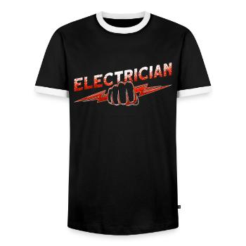 Funny Electric Worker Skull - Men's Ringer Shirt - black/white - Front - AI Model Female 172 light (172cm) & AI Model Male 178 light (178cm)