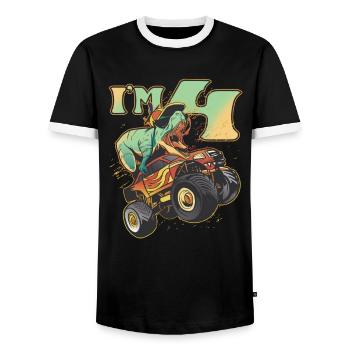 Anniversaire 4 ans 4ème anniversaire - T-shirt contrasté Homme - noir/blanc - Devant - AI Model Female 172 light (172cm) & AI Model Male 178 light (178cm)