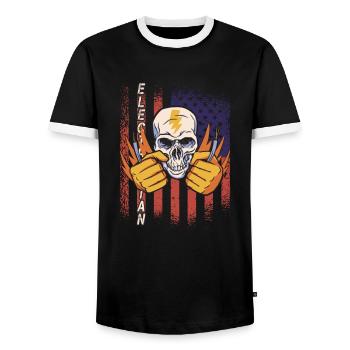 Funny Electric Worker Skull - Men's Ringer Shirt - black/white - Front - AI Model Female 172 light (172cm) & AI Model Male 178 light (178cm)