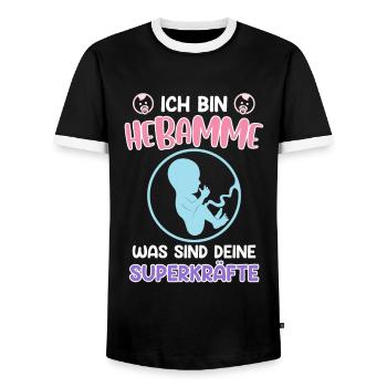 Was sind deine Superkräfte? Ich bin Hebamme - Männer Kontrast-T-Shirt - Schwarz/Weiß - Vorne - AI Model Female 172 light (172cm) & AI Model Male 178 light (178cm)