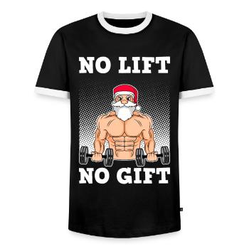 No Lift no Gift Santa Claus with Sixpack Bodybuilder - Men's Ringer Shirt - black/white - Front - AI Model Female 172 light (172cm) & AI Model Male 178 light (178cm)