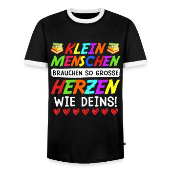 Kleine Menschen brauchen großes Herz Erzieherin - Männer Kontrast-T-Shirt - Schwarz/Weiß - Vorne - AI Model Female 172 light (172cm) & AI Model Male 178 light (178cm)