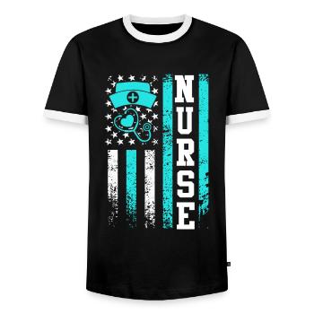 USA Nurse Nursing Nurse Nurse - Men's Ringer Shirt - black/white - Front - AI Model Female 172 light (172cm) & AI Model Male 178 light (178cm)
