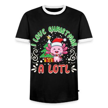 Love Christmas a LOTL, Liebe Weihnachten Axolotl - Men's Ringer Shirt - black/white - Front - AI Model Female 172 light (172cm) & AI Model Male 178 light (178cm)