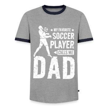 My favorite soccer player calls me dad - Men's Ringer Shirt - grey/navy  - Front - AI Model Female 172 light (172cm) & AI Model Male 178 light (178cm)