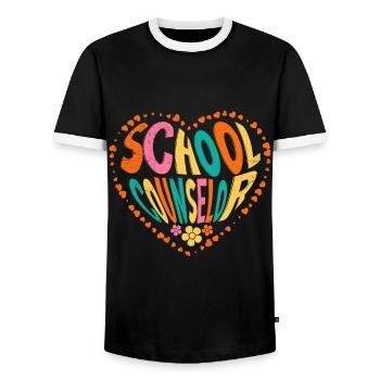 School accompaniment with heart School companion - Men's Ringer Shirt - black/white - Front - AI Model Female 172 light (172cm) & AI Model Male 178 light (178cm)
