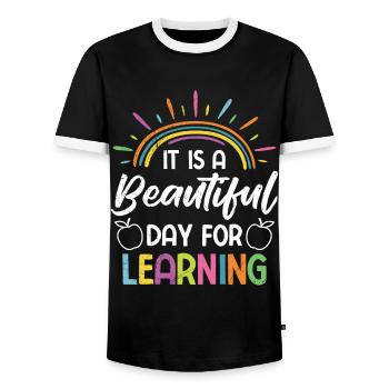 A wonderful day to learn Learning day teachers - Men's Ringer Shirt - black/white - Front - AI Model Female 172 light (172cm) & AI Model Male 178 light (178cm)