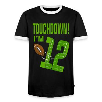 Football Player Touchdown I'm 12 Football Birthday - Men's Ringer Shirt - black/white - Front - AI Model Female 172 light (172cm) & AI Model Male 178 light (178cm)