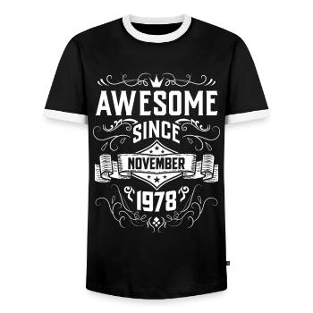 1978 Birthday Party Old year of construction November - Men's Ringer Shirt - black/white - Front - AI Model Female 172 light (172cm) & AI Model Male 178 light (178cm)