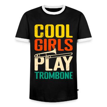 Musicien Les filles cool jouent du trombone - T-shirt contrasté Homme - noir/blanc - Devant - AI Model Female 172 light (172cm) & AI Model Male 178 light (178cm)