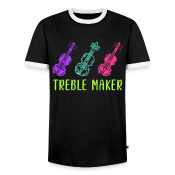 Treble clef treble soprano violin first violin - Men's Ringer Shirt - black/white - Front - AI Model Female 172 light (172cm) & AI Model Male 178 light (178cm)