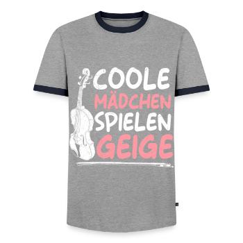 Musician Cool girls play violin - Men's Ringer Shirt - grey/navy  - Front - AI Model Female 172 light (172cm) & AI Model Male 178 light (178cm)