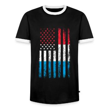 Luxembourg American flag, Luxembourger - Männer Kontrast-T-Shirt - Schwarz/Weiß - Vorne - AI Model Female 172 light (172cm) & AI Model Male 178 light (178cm)