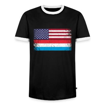 Luxembourg American flag, Luxembourger - Männer Kontrast-T-Shirt - Schwarz/Weiß - Vorne - AI Model Female 172 light (172cm) & AI Model Male 178 light (178cm)