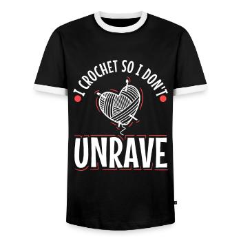 I crochet so I don't unravel - Men's Ringer Shirt - black/white - Front - AI Model Female 172 light (172cm) & AI Model Male 178 light (178cm)