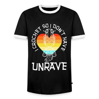 I crochet so I don't unravel - Men's Ringer Shirt - black/white - Front - AI Model Female 172 light (172cm) & AI Model Male 178 light (178cm)