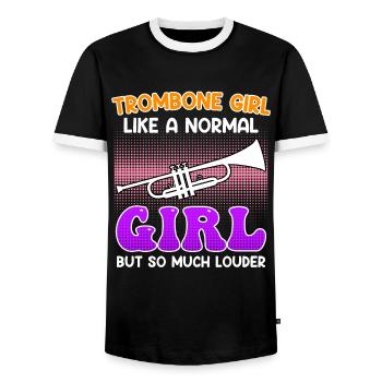 Musicien comme une fille normale seulement trombone fort - T-shirt contrasté Homme - noir/blanc - Devant - AI Model Female 172 light (172cm) & AI Model Male 178 light (178cm)
