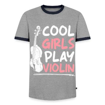 Musician Cool girls play violin - Men's Ringer Shirt - grey/navy  - Front - AI Model Female 172 light (172cm) & AI Model Male 178 light (178cm)