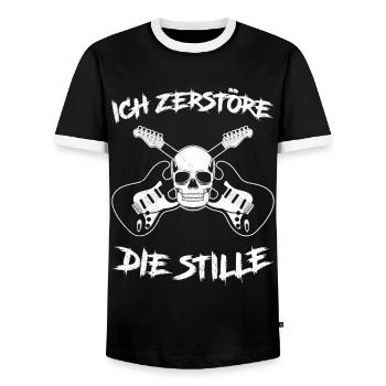 Rock I destroy the silence I play guitar - Men's Ringer Shirt - black/white - Front - AI Model Female 172 light (172cm) & AI Model Male 178 light (178cm)