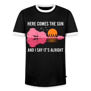 The Here comes the sun Akustik Gitarre - Männer Kontrast-T-Shirt - Schwarz/Weiß - Vorne - AI Model Female 172 light (172cm) & AI Model Male 178 light (178cm)