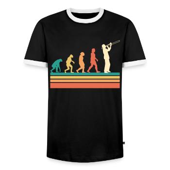 Musiker Posaunist die Evolution Posaune - Männer Kontrast-T-Shirt - Schwarz/Weiß - Vorne - AI Model Female 172 light (172cm) & AI Model Male 178 light (178cm)