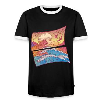 The Great Kanagawa Wave Japanese - Men's Ringer Shirt - black/white - Front - AI Model Female 172 light (172cm) & AI Model Male 178 light (178cm)