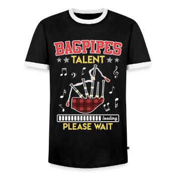Dudelsacktalent wird geladen Ich lerne Dudelsack - Männer Kontrast-T-Shirt - Schwarz/Weiß - Vorne - AI Model Female 172 light (172cm) & AI Model Male 178 light (178cm)