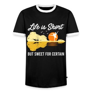 La vie est courte mais douce pour certaines guitares - T-shirt contrasté Homme - noir/blanc - Devant - AI Model Female 172 light (172cm) & AI Model Male 178 light (178cm)