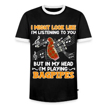 Scheint als höre ich zu aber Kopf spielt Dudelsack - Männer Kontrast-T-Shirt - Schwarz/Weiß - Vorne - AI Model Female 172 light (172cm) & AI Model Male 178 light (178cm)