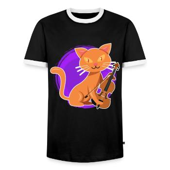 Musicien avec chat je joue du violon - T-shirt contrasté Homme - noir/blanc - Devant - AI Model Female 172 light (172cm) & AI Model Male 178 light (178cm)