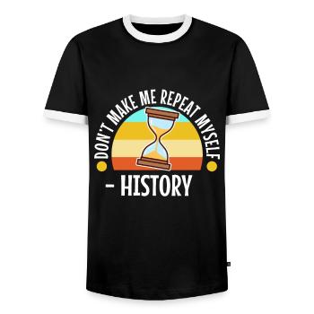 Don't make me repeat myself history - Men's Ringer Shirt - black/white - Front - AI Model Female 172 light (172cm) & AI Model Male 178 light (178cm)