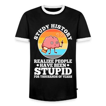 Study history realize people have been stupid for - Men's Ringer Shirt - black/white - Front - AI Model Female 172 light (172cm) & AI Model Male 178 light (178cm)