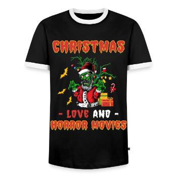 Horror Movie Zombie Santa Christmas Love Horror - Men's Ringer Shirt - black/white - Front - AI Model Female 172 light (172cm) & AI Model Male 178 light (178cm)