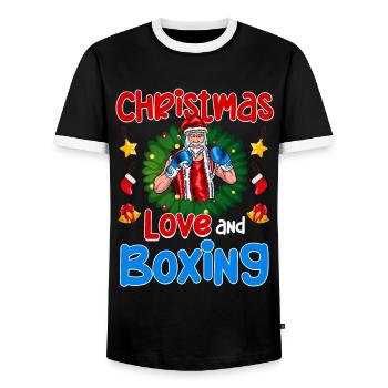 Christmas Love Boxing Boxer Christmas Gift - Men's Ringer Shirt - black/white - Front - AI Model Female 172 light (172cm) & AI Model Male 178 light (178cm)