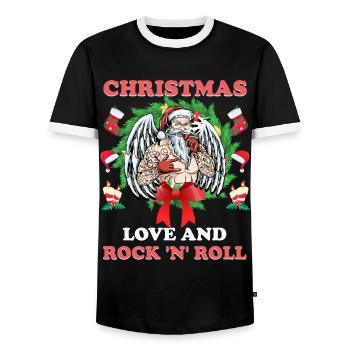Heavy Hard Metal Christmas, Love Rock 'n' Roll - Men's Ringer Shirt - black/white - Front - AI Model Female 172 light (172cm) & AI Model Male 178 light (178cm)