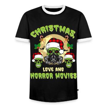 Horror Movie Zombie Santa Christmas Love Horror - Men's Ringer Shirt - black/white - Front - AI Model Female 172 light (172cm) & AI Model Male 178 light (178cm)