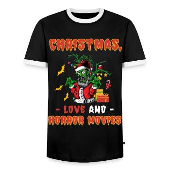 Horror Movie Zombie Santa Christmas Love Horror - Men's Ringer Shirt - black/white - Front - AI Model Female 172 light (172cm) & AI Model Male 178 light (178cm)