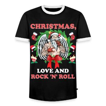 Heavy Hard Metal Christmas, Love Rock 'n' Roll - Men's Ringer Shirt - black/white - Front - AI Model Female 172 light (172cm) & AI Model Male 178 light (178cm)
