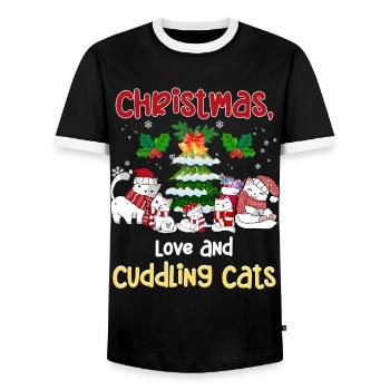 Câlin animal amour Noël, amour chats - T-shirt contrasté Homme - noir/blanc - Devant - AI Model Female 172 light (172cm) & AI Model Male 178 light (178cm)