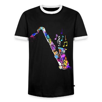 Jazz Band Orchester Ich spiele Saxophon - Männer Kontrast-T-Shirt - Schwarz/Weiß - Vorne - AI Model Female 172 light (172cm) & AI Model Male 178 light (178cm)