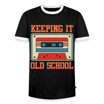 Keeping it old school cassette player cassettes - Men's Ringer Shirt - black/white - Front - AI Model Female 172 light (172cm) & AI Model Male 178 light (178cm)