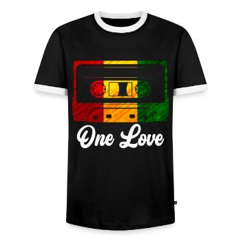 Walkman Cassette Recorder One Love Cassette - Men's Ringer Shirt - black/white - Front - AI Model Female 172 light (172cm) & AI Model Male 178 light (178cm)