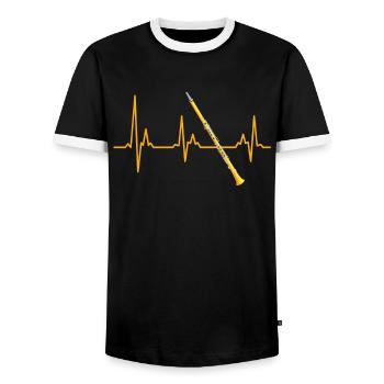 Brass band jazz, my heart beats for the clarinet - Men's Ringer Shirt - black/white - Front - AI Model Female 172 light (172cm) & AI Model Male 178 light (178cm)