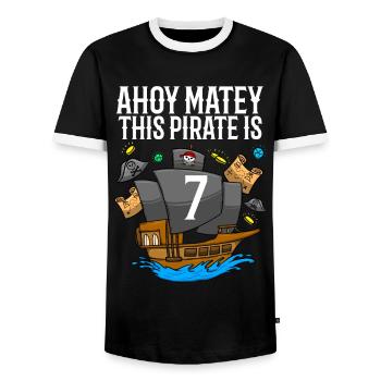 Ahoy Matey This Pirate Is 7th Pirate Birthday - Men's Ringer Shirt - black/white - Front - AI Model Female 172 light (172cm) & AI Model Male 178 light (178cm)
