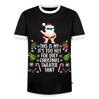 Chemise pull de Noël trop chaude pour moche - T-shirt contrasté Homme - noir/blanc - Devant - AI Model Female 172 light (172cm) & AI Model Male 178 light (178cm)