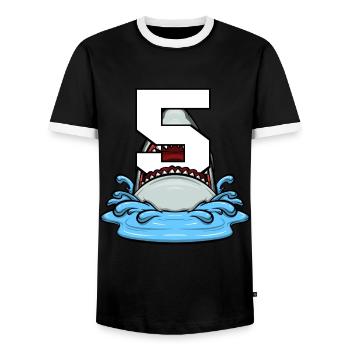 Sea Animals Birthday Kids Shark 5th Birthday - Men's Ringer Shirt - black/white - Front - AI Model Female 172 light (172cm) & AI Model Male 178 light (178cm)